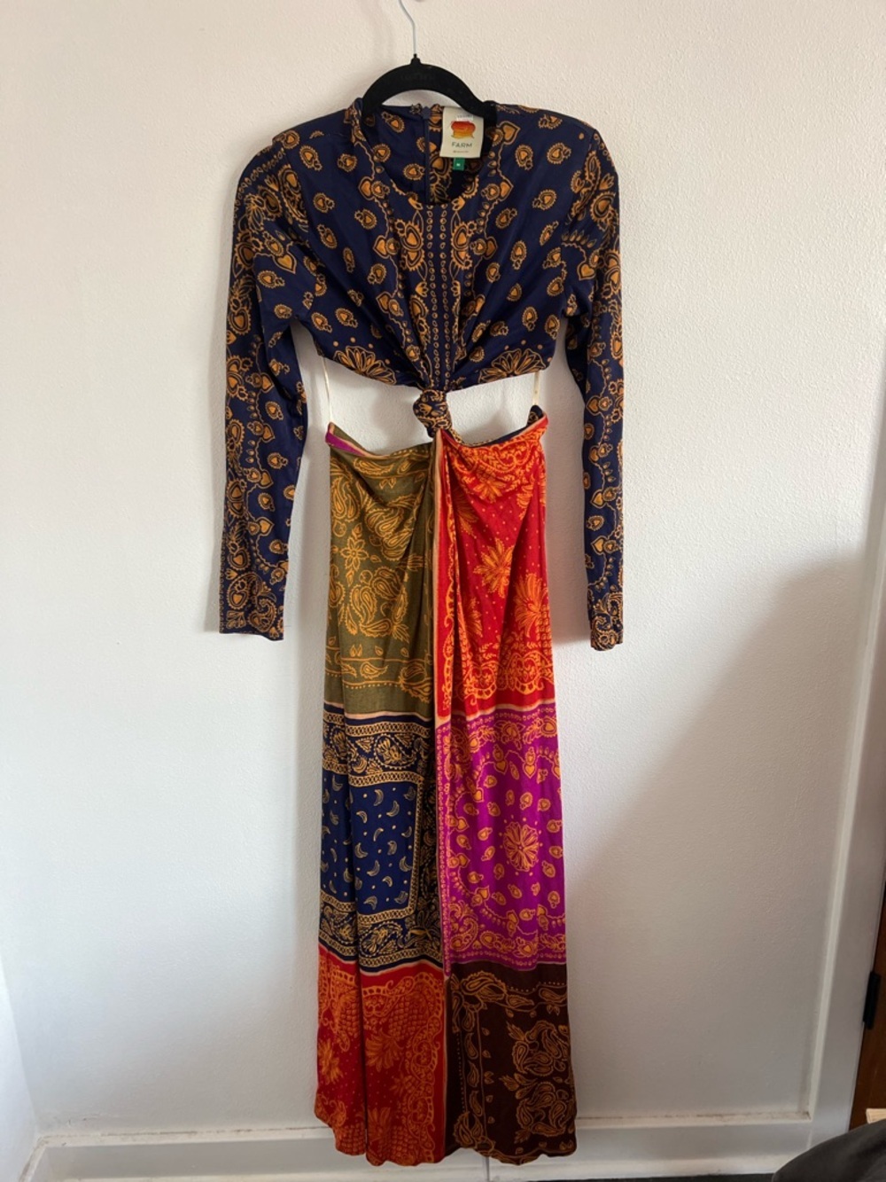 FARM Rio Patchwork Bandana Dream Cut Out Maxi Dress Navy, Brown - Picture 2 of 4